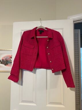 RACHEL ZOE Hot Pink Tweed Cropped Jacket